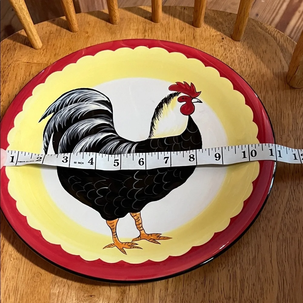 Certified International Rooster Dinner Plate - Red, Yellow, Black Farmhouse 11”